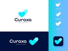 the logo for curaxa medical solution, which is designed in blue and white