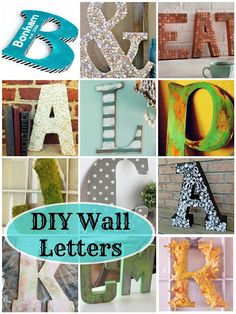 many different types of letters and numbers are shown in this collage with the words diy wall letters