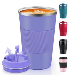 there are many different cups with lids on them