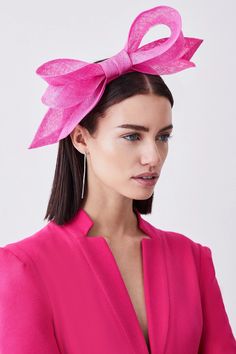 Sinnamay Bow Headband Fascinator | Karen Millen Chic Bow Hair Accessories For Party, Summer Party Bow With Bow Tie Back, Chic Party Hair Accessories With Bow, Chic Satin Bow For Spring, Chic Ribbon Hair Accessories For Party, Elegant Fitted Headpieces For Holiday, Elegant Fitted Holiday Headpieces, Chic Party Hair Accessories With Ribbon, Chic Evening Bow For Spring