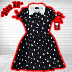 Unique Vintage X Hello Kitty - Brady Dress. Fit And Flare (Size Xs). Can Fit A Size Small Comfortably As The Material Is Stretchy And Super Soft. New With Tags. * Msrp: $68 * Deep Side Pockets * 94% Polyester/6% Spandex * Material Has Stretch Unique Vintage Dresses, Unique Vintage, Fit And Flare, Vintage Black, Vintage Dresses, Hello Kitty, Kitty, Spandex, Tags