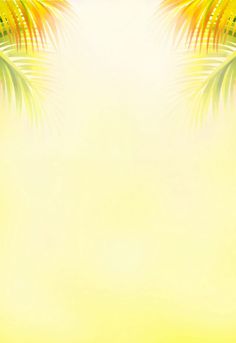 a yellow and green background with palm trees