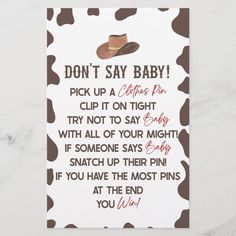 a card that says, don't say baby pick up a coffee pin