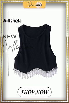 Women Fashion Camis with Beading Hem Cropped Sleeveless Vest Vintage O Neck Female Chic Lady Crop Tank Tops Fitted Beaded Sleeveless Tank Top, Beaded Fitted Sleeveless Crop Top, Beaded Sleeveless Tank Top For Party, Beaded Sleeveless Vest For Summer, Sleeveless Beaded Fitted Crop Top, Party Beaded Sleeveless Tank Top, Beaded Sleeveless Tank Top For Spring, Spring Beaded Sleeveless Tank Top, Color Pick