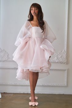 Aline Babydoll Dress, Homecoming Midi Dress, Short Blush Wedding Dress, Cute Poofy Dresses, Short Pink Wedding Dress, Pink Dress Puffy Sleeves, Light Pink Dress Casual, Pretty Birthday Dresses, Pink Puff Dress