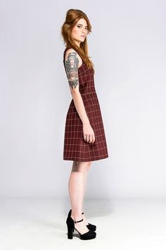 Mod secretary pinafore dress burgundy 60s retro dress - custom made Fitted Suspender Dress For Spring, Pinafore Dress With Stripey Top, Blouse And Pinafore Dress, Academia Pinafore Dress, Pinafore Dress Casual, Retro Pinafore Dress, 70s Pinnafore Dress Brown, Plaid Overall Dress Modcloth, Casual Office Fashion