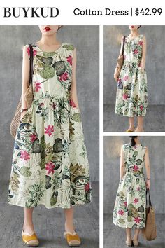 Plus Size 100% Cotton Dress! 🔥 34% Off Today! $42.99 Only! Ship In 24 Hours! ✈️ Never Miss it👉️ https://bit.ly/3zWEpyS Drawstring Sleeve, Plus Size Summer Casual, Plant Decoration, Pullover Pattern, Elegant Casual, Sleeveless Dress Summer, Linen Style, Plus Size Summer, Casual Summer Dresses