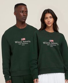 The cozy sweatshirt to grab for warm-ups, chilly gym commutes or long recovery days. Dense and impossibly soft, the Wilson America Crewneck comes in heavyweight cotton that feels lived-in from the start. It's made in the USA with all the marks of a classic, from the V-stitch collar to the easy, co-ed fit. | Wilson Wilson America Crewneck - Size XS Cozy Fit Gym Sweatshirt With Ribbed Cuffs, Fleece Sweatshirt For Athletic Use, Fleece Sweatshirt With Ribbed Cuffs For Gym, Relaxed Fit Fleece Sweatshirt For Gym, Gym Fleece Sweatshirt In Relaxed Fit, Athleisure French Terry Sweatshirt For Sports, Fleece Crew Sweats In Athleisure Style, Fleece Crew Sweats For Athleisure, Fleece Sweats In Athleisure Style