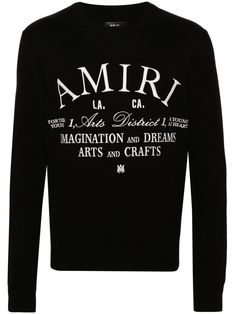 black cotton fine knit embroidered logo to the front embroidered text to the front crew neck long sleeves ribbed cuffs and hem Embroidered Text, Cotton Jumper, Arts District, Fly Girl, Spring Wardrobe, Crew Sweatshirts, Athletic Wear, Modern Man, Favorite Jeans