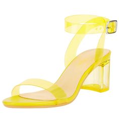 PRICES MAY VARY. Heel measures approximately 5.5CM (2 Inches). Standard US Size,true to size fit,both in length and width. Easy ON/OFF:Adjustable ankle strap with buckle ,Steady clear strappy block chunky heeled sandal. Manmade and safe Material(Patent Leather and Faux Velvet,PU£¬Rubber),rubber sole,latex padded insole for added comfort,ensure your every step to wear this clear block heeled sandals is comfortable and safe. Classic&cConvenient Design:classic color and one strap open toe block san Cheap Yellow Sandals With Heel Strap, Affordable Yellow Flat Heel Sandals, Cheap Yellow Heels For The Beach, Cheap Yellow High Heel Sandals, Cheap Yellow Block Heel Heels, Cheap Yellow Open Heel Heels, Low Heeled Sandals, Party Shoes Heels, Womens Strappy Sandals