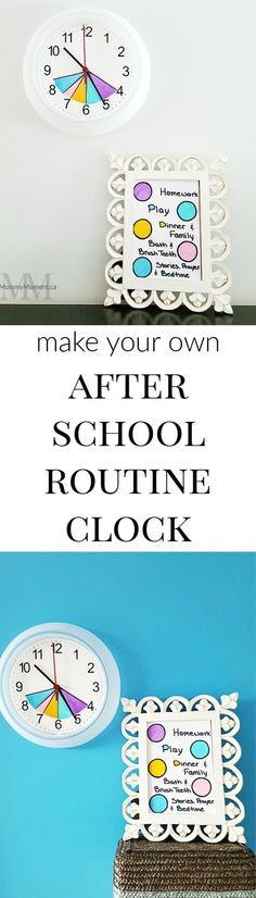 two clocks with the words make your own after school routine clock