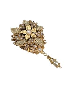 This brooch evokes the glamour, elegance and dazzle of the golden era of Hollywood.  Made in the style of jewelry from the great designers such as Haskell, Hagler, Hess and Robert, this is a new piece designed and hand-assembled by me in the same manner used in the timeless, classic pieces of these designers From A Bygone Time.  Most elements and layers are individually wired on to build the interest and dimension, just as they in back then.  Historic style jewelry is such a wonderful way to add Heirloom Gold Brooches For Evening, Heirloom Gold Evening Brooches, Antique White Brooches For Wedding, Gold Brooch Jewelry For Wedding, Gold Wedding Brooch Jewelry, Gold Wedding Jewelry With Brooch, Victorian Brooch Jewelry For Wedding, Victorian Gold Brooches For Evening, Victorian Gold Brooch For Wedding