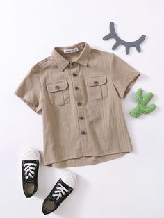 Camel Casual  Short Sleeve Cotton Plain Shirt  Non-Stretch Summer Toddler Boys Clothing Kids Boys Shirts Style, Baby Boy Shirt Design, Khaki Dress Outfit, Boys Shirts Style, Toddler Boy Shirts, Boys Linen Shirt, Khakis Outfit, Kidswear Boys, Baby Boy T Shirt