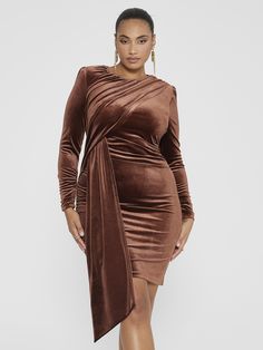 Plus Size Tyana Velvet Draped Dress | Fashion to Figure Brown Velvet Dress, Velvet Dress Plus Size, Plus Size Evening Dresses, Prom Dresses Plus Size, Wedding Dresses Plus, Plus Size Bridal Dresses, Winter Wedding Guest Dress, Plus Size Wedding Dresses, Velvet Drapes