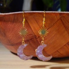 Lightweight Textured Celestial Moon Earrings Crystal Amethyst Textured Moon Earrings Grape Earrings, Purple Accessories, Crystal Amethyst, Turquoise Flowers, Onyx Earrings, Vintage Fall, Earrings Crystal, Red Earrings, Vintage Heart