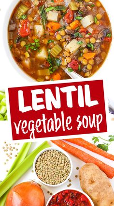 lentil vegetable soup with carrots, celery, and beans