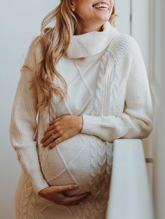 Momyknows Beige Knitted High Neck Casual Daily Oversized Maternity Photoshoot Baby Shower Mini Dress Gender Reveal Outfit, Gender Reveal Outfits, Maternity Sundress, Maternity Nursing Dress, Maternity Midi Dress, Maternity Dresses For Photoshoot, Baby Shower Outfit, Winter Decoration