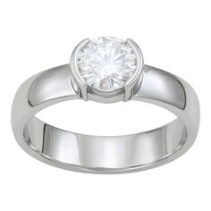 Complete your elegant look with this dazzling Charles & Colvard lab-created moissanite semi-bezel solitaire ring. Complete your elegant look with this dazzling Charles & Colvard lab-created moissanite semi-bezel solitaire ring. Width: 7.6 mm Metal: 14k white gold Plating: rhodium Finish: polished Packaging: boxedSTONE DETAILS Stone type: lab-created moissanite Total weight: 1 ct. Center stone size: 6.5 mm x 6.5 mm Shape: round brilliant Setting: bezel Diamond equivalent carat (ct.) Total Gold Band Diamond Ring, Engagement Band, Right Hand Rings, Engagement Bands, Bezel Diamond, Gold Band, 1 Carat, Womens Jewelry Rings, Solitaire Ring