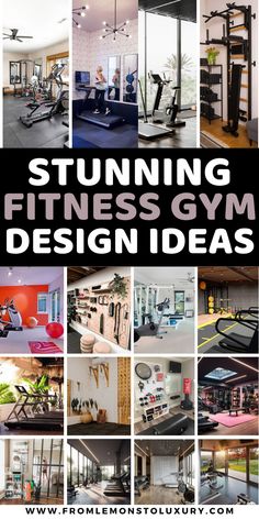 a collage of photos with the words, stunning fitness gym design ideas