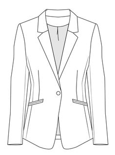 a black and white line drawing of a blazer jacket on a mannequin