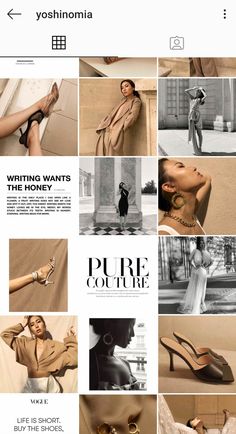 a collage of photos with the words pure couture written in black and white