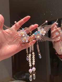 Elven Cosplay, Portals Tour, Pearl Chains, Cherry Blossom Design, Ear Cuff Jewelry, Headpiece Diy, Elven Jewelry, Chinese Hair Accessories, Ear Accessories