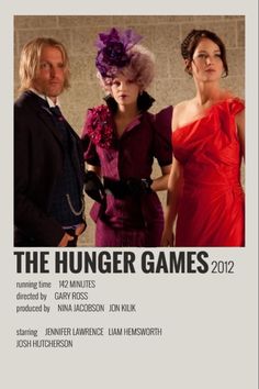 the poster for the movie the hunger games 2012, with three women in red dresses