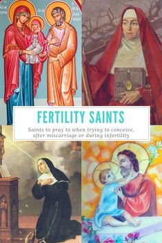 four images with the words fertity saints