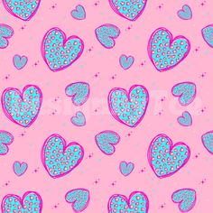 pink and blue hearts with stars on a light pink background seamless wallpaper pattern