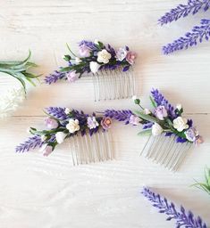 This Purple flower wedding collection, of artificial flowers of purple and leaves.  This a beautiful and delicate hair accessory for brides and a nice gift to the bridesmaids   On the wedding day, every bride wants to look fantastic. This wedding purple hair combs, will be a magical addition to your look on your happiest day.  This will emphasize the ease of your image.  The combs is very conveniently attached to the hair and fits in with any hairstyle.  -Material- artificial flowers and artificial greenery  -Colors- lavender, lilac,purple, white, green - Size small comb - 3,1 inches (8cm)(compositions)           - Unique handmade.  Wedding - is one of the most important events in the life of any girl Purple Wedding Hair, Bridal Hair Pieces Flower, Flower Hair Piece, Flower Lavender, Bride Hair Piece, Floral Wedding Hair, Crystal Wedding Tiaras, Wedding Purple, Flower Hair Pieces