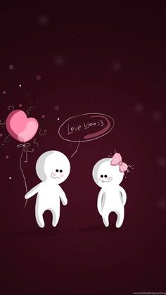 two cartoon characters holding balloons with the words love you