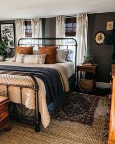 Cozy Bedroom Ideas Dark Colors, Cozy Inviting Home, Small Academia Bedroom, Cave Themed Bedroom, Dark Color Bedding, Deep Color Bedroom, Dark Bedroom Bedding Ideas, Moody Primary Bedroom Ideas, Intellectual Bedroom