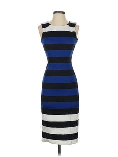 H&M Casual Dress Size: X-Small Blue Dresses - used. 93% POLYESTER, 7% ELASTANE, Midi, Boatneck, Stripes, Midi/Calf Length, Sleeveless | H&M Casual Dress: Blue Stripes Dresses - Size X-Small Blue Casual Dress, Blue Striped Dress, Blue Dress Casual, Dress Blue, Boat Neck, Casual Dresses For Women, Blue Stripes, Blue Dresses, Casual Dress