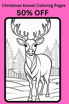 christmas kawaii coloring pages 50 % off with the image of a deer on it