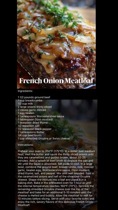 the recipe for french onion meatloaf is shown