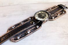 Leather Cuff Watch Vintage Steampunk Watch Men's Watch - Etsy Steampunk Style Watch With Subdials As Gift, Steampunk Watches With Leather Strap As Gift, Steampunk Style Watch With Leather Strap As A Gift, Vintage Adjustable Cuff Watch, Vintage Cuff Watch, Vintage Cuff Watch Band As Gift, Vintage Watch Bands As Gift, Leather Watch Cuff, Nest Art