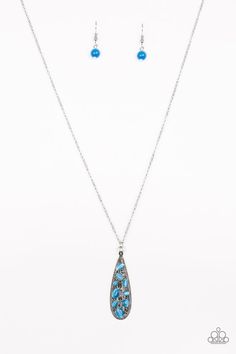 Teardrop Treasure Blue Necklace Treasure Blue, Paparazzi Jewelry Images, Happy Jewelry, Hanging Necklaces, Blue Stones, Blue Moonstone, Paparazzi Accessories, Exclusive Jewelry, White Rhinestone