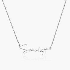 FIT GUIDE Safety Policy Signature Sterling Silver Name Necklace, Signature Silver Name Necklace, Silver Signature Style Name Necklace, Customizable Silver Signature Necklace, Monroe Name, Safety Policy, Lily Necklace, Name Necklace Silver, Rose Gold And Silver