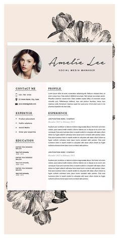 a professional resume template with flowers on it