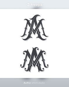 the letter m is made up of black and white letters with swirly designs on them