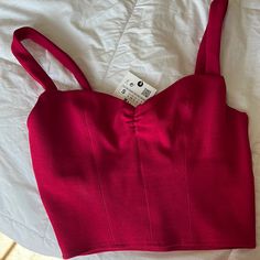 Brand New Zara Top, Size Small. I’m Usually A Small, But This Runs Small I Will Say It Fits An Xs. Elegant Red Summer Crop Top, Elegant Red Crop Top For Spring, Elegant Red Spring Crop Top, Fuzzy Top, Embellished Crop Top, Cropped White Tee, Strappy Crop Top, Satin Crop Top, Red Crop Top