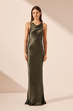 La Lune High Neck Cowl Maxi Dress | Forest | Dresses | Shona Joy Forest Dresses, Shona Joy Dress, Forest Dress, Plunge Midi Dress, Olive Dress, Shona Joy, Halter Midi Dress, Slim Fit Top, Maxi Slip Dress