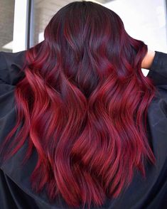 Red Balayage Hair Colors: 22 Hottest Examples for 2022 Red Hair Dark Roots, Dark Red Balayage, Red Velvet Hair Color, Dark Red Hair Dye, Pelo Color Borgoña, Deep Red Hair Color, Deep Red Hair, Dark Red Hair Color