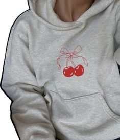 Red Trendy Hoodie For Loungewear, Trendy Red Hoodie For Loungewear, Casual Long Sleeve Top With Cherry Print, Cute Relaxed Fit Hoodie For Winter, Pink Hoodie Design, Cherry Sweatshirt, Coquette Hoodie, Bow Hoodie, Minimalist Hoodie