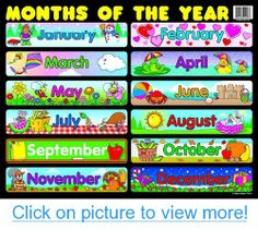 months of the year with pictures and text for each child's name on it