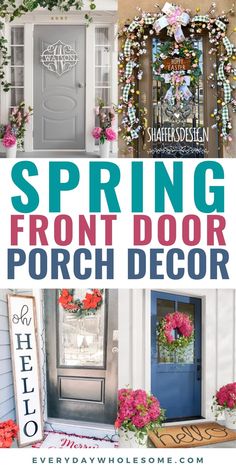 Look at these 100 Spring Front Porch Decor Ideas. Easter including Small Front Porch Ideas like Spring wreaths for Front door & porch decorations & modern front porch. Spring decor farmhouse. Spring Decorating ideas for home. Metal signs, wreaths, chairs, benches, welcome mats, front door mat, welcome to our home sign, rustic wood signs, planters, urns, layered entry mats, and door hangers. #springfrontporch #springfrontdoor #springwreaths #springdecor #springdecorations #spring #easterwreaths Decor For Small Front Porch, Spring Front Porch Decor, Modern Front Porches, Easter Porch Decor, Spring Wreaths For Front Door, Small Front Porch Ideas, Easter Front Door, Spring Front Porch, Front Porch Decor Ideas