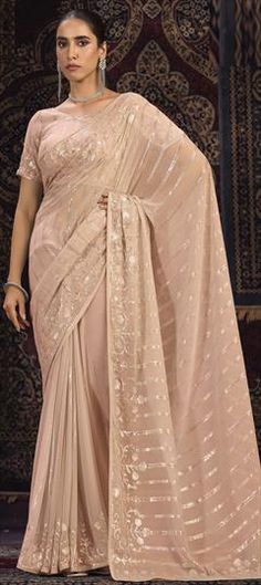 Pink and Majenta color Saree in Georgette fabric with Sequence, Thread, Zari work Bollywood Style Beige Saree For Wedding, Beige Wedding Blouse Piece With Zari Work, Wedding Beige Blouse Piece With Zari Work, Wedding Blouse Piece With Dupatta In Beige, Beige Blouse Piece For Wedding With Traditional Drape, Beige Wedding Blouse Piece With Dupatta, Beige Wedding Blouse With Dupatta, Beige Wedding Saree With Pallu Detail, Beige Pallu Saree For Wedding