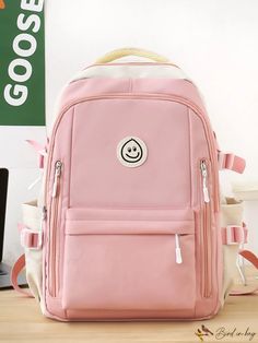 BirdinBag - Efficient High School Backpack for Girls with Reducing Burden Function, Perfect for College Students Rectangular Pink Backpack For Study, Pink Portable Backpack For Study, Pink Softback Backpack For Study, Pink Backpack For Study, Pink Standard Backpack For Study, Pink Portable Backpack For Students, Rectangular Pink Portable Backpack, Pink Student Backpack, Pink Functional Study Backpack