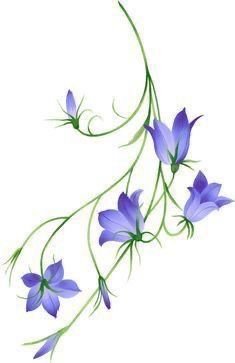 blue flowers with green stems on a white background