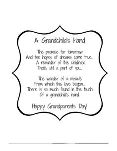 a grandpa's hand poem with the words, happy grandparents day written in black and white